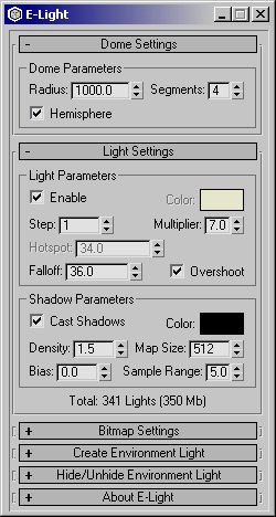Example of the settings used in the render